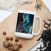 Hand holding NS-815 white glossy coffee mug